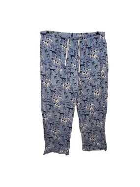 L.L. Bean XL Blue Pajama Pants Dog & Bird Print 100% Cotton Drawstring Waist